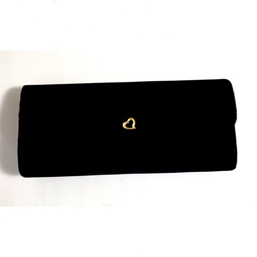Victoria's Secret Evening Clutch Black Velvet Gold tone Heart Snap Closure Sweet